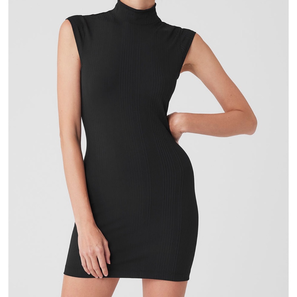 ALO Yoga Black Long Sleeve Mock Neck Sheath Dress